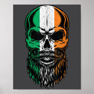 Poster Drapeau Irlandais Crâne Barbu Tête Saint Patrick
