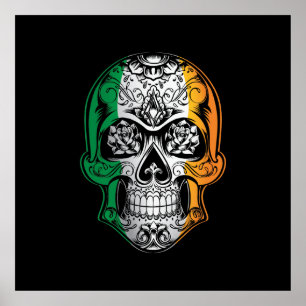 Poster Drapeau Irlandais Et Rose