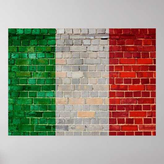 Poster Drapeau italien sur un mur de briques (Devant)