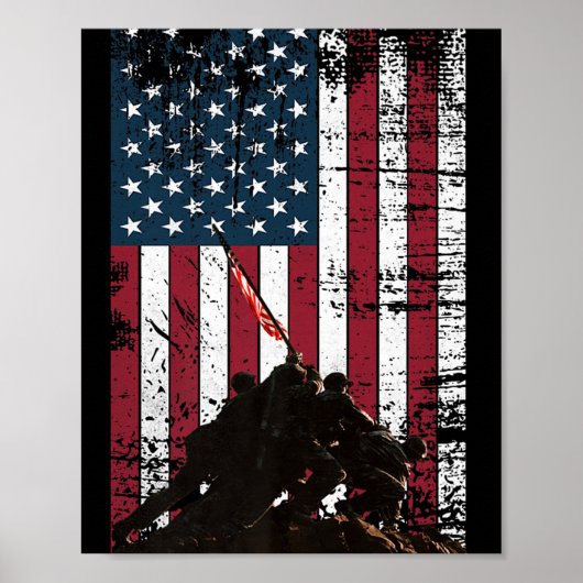Poster Drapeau Iwo Jima Levée Distressed Us Drapeau 2ème  (Devant)