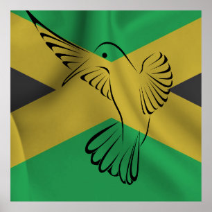 Poster Drapeau jamaïcain avec colibri