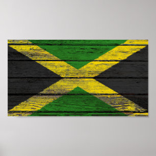 Poster Drapeau jamaïcain avec effet de grain de bois brut