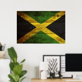 Poster Drapeau jamaïcain sur le vieux grain de bois (Bureau à domicile)