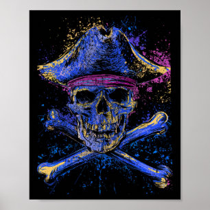 Poster Drapeau Jolly Roger squelette crâne os croisés Hal