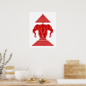 Poster Drapeau Lao / Laos Éléphant à Trois Têtes Erawan (Cuisine)