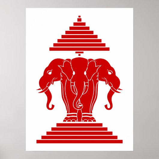 Poster Drapeau Lao / Laos Éléphant à Trois Têtes Erawan (Devant)