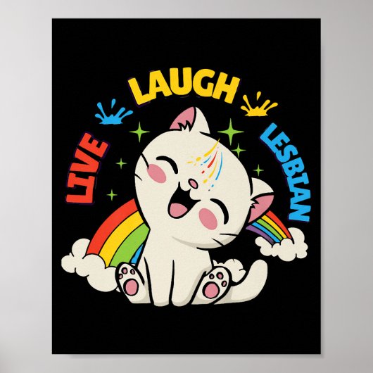 Poster Drapeau lesbien de chat arc-en-ciel de mois de fie (Devant)