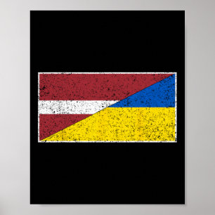 Poster Drapeau Lettonie Ukraine Letton Ukrainien National