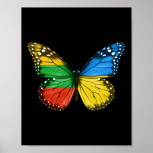 Poster Drapeau lituanien ukrainien papillon Lituanie Ukra