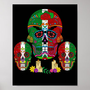 Poster Drapeau Mexicain Crâne Dia De Los Muertos
