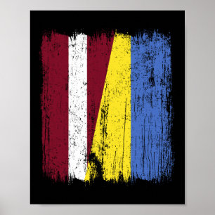 Poster Drapeau moitié Lettonie Ukraine Patrimoine letton