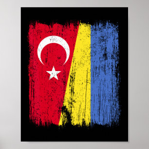 Poster Drapeau moitié Turquie Ukraine Patrimoine turc ukr