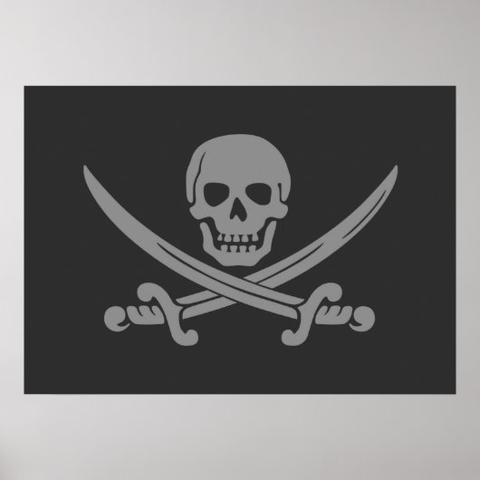 Poster Drapeau noir gris Jolly roger pirate (Devant)