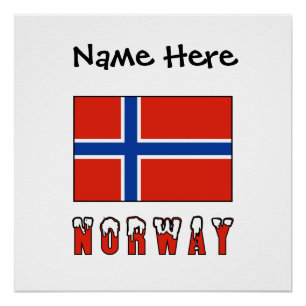 Poster Drapeau norvégien Norvège Personnalisation noire