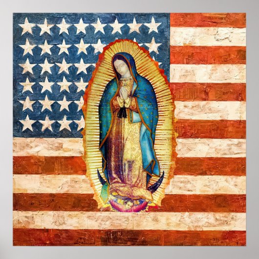 Poster Drapeau Notre-Dame de Guadalupe & États-Unis (Devant)