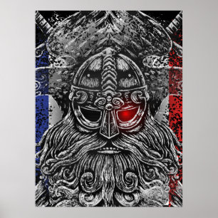 Poster Drapeau Odin ravens épées Viking Mythologie