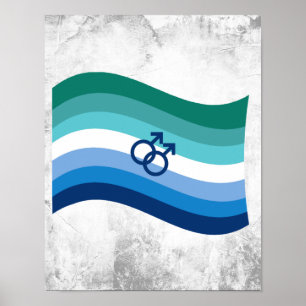Poster Drapeau ondulé azur de la fierté de l'amour gay ma