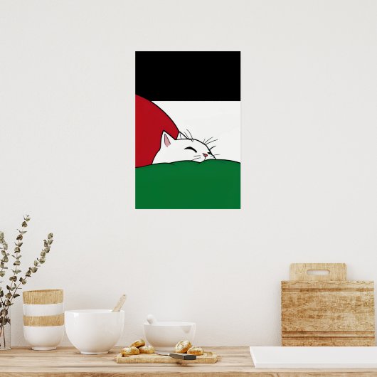 Poster Drapeau PALESTINE GRATUIT Chat (Cuisine)