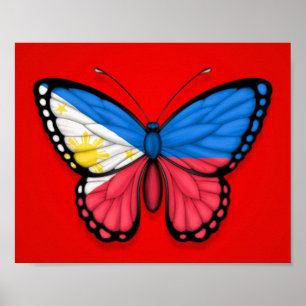 Poster Drapeau papillon philippin sur rouge