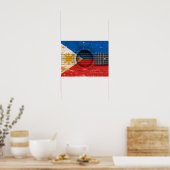 Poster Drapeau philippin sur la vieille guitare acoustiqu (Cuisine)