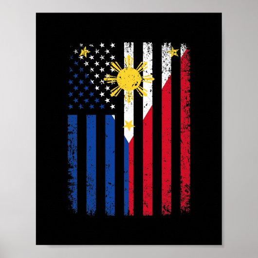 Poster Drapeau Philippines États-Unis 4 juillet Amérique (Devant)