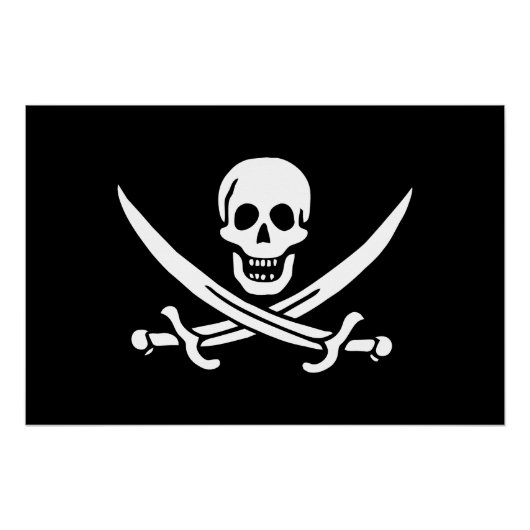 Poster Drapeau pirate crâne épées croisées (Devant)