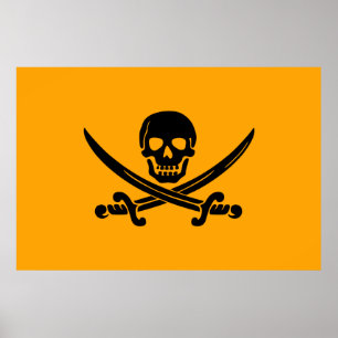 Poster Drapeau pirate de Jolly roger jaune et noir