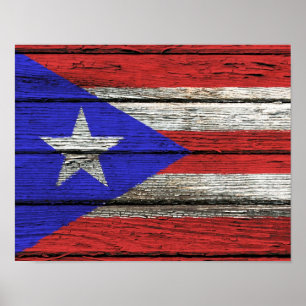Poster Drapeau porto-ricain avec effet de grain de bois b