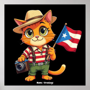 Poster Drapeau porto-ricain de chats mignons Boricua Hisp