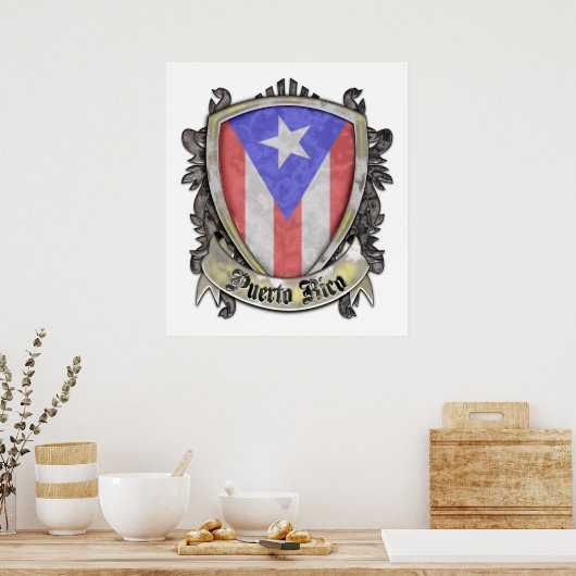 Poster Drapeau Porto Rico - Crest Shield (Cuisine)