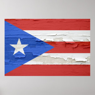Poster Drapeau Porto Rico Patiné Paint