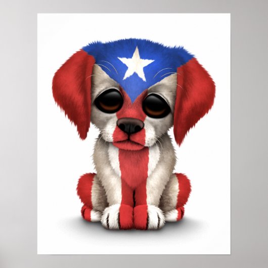 Poster Drapeau Porto Rico Patriotique Mignonne Chien Chie (Devant)