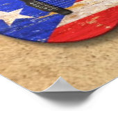 Poster Drapeau Porto Rico usé Guitare acoustique (Coin)