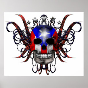 Poster Drapeau portoricain - crâne