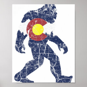 Poster Drapeau Rétro de l'État Sasquatch Colorado Montagn