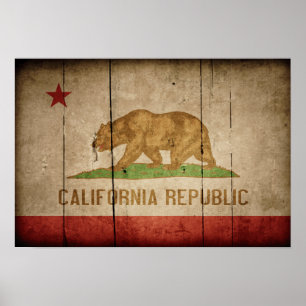 Poster Drapeau robuste de la Californie du bois