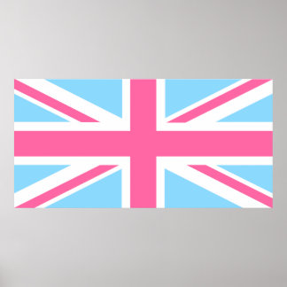 Poster Drapeau rose blanc et bleu Union Jack UK