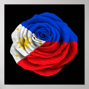 Poster Drapeau rose de Philippin sur le noir