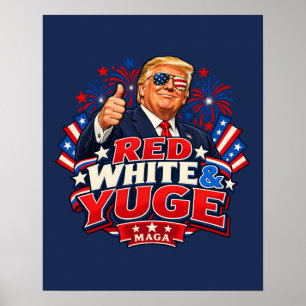 Poster Drapeau Rouge Blanc et Yuge Nuances de Marine