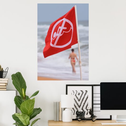 Poster Drapeau rouge sur la plage — Floride (Bureau à domicile)