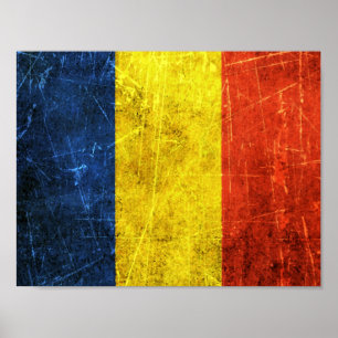 Poster Drapeau roumain Vintage rayé et usé