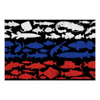 Drapeau russe fait de poisson - Design de pêche po