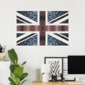 Poster Drapeau rustique britannique rouge bleu étincelles (Bureau à domicile)