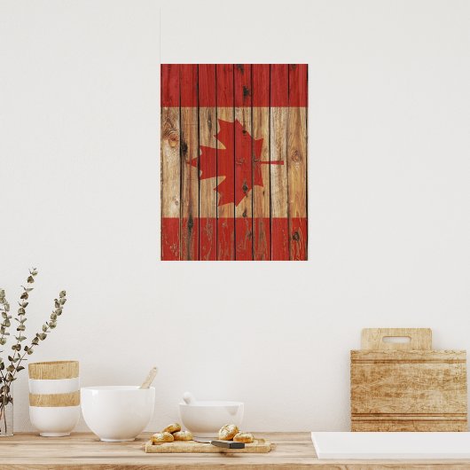 Poster Drapeau Rustique Wood Canada (Cuisine)