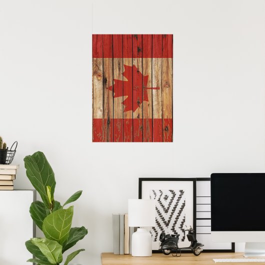 Poster Drapeau Rustique Wood Canada (Bureau à domicile)
