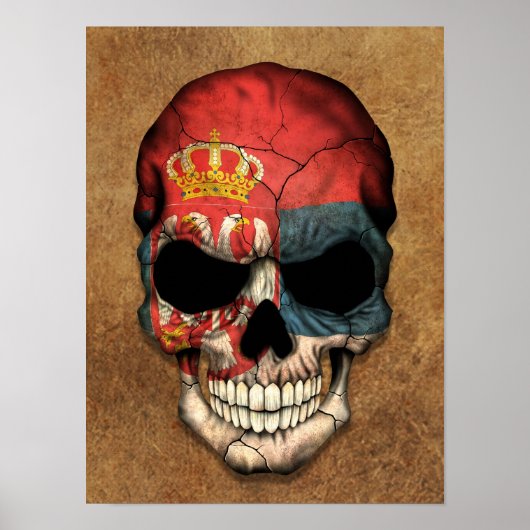Poster Drapeau serbe vieilli et usé (Devant)