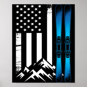 Poster Drapeau Ski usa sport d'hiver drapeau américain sk