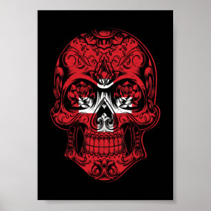 Poster Drapeau Suisse Crâne Et Rose
