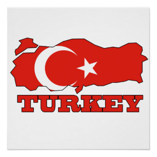 Poster Drapeau sur la carte de la Turquie