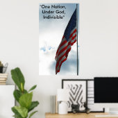 Poster Drapeau sur le ciel bleu, "Une nation, sous Dieu,  (Bureau à domicile)